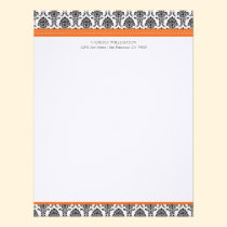 Elegant Damask Custom Flat Note Cards (orange) invitations