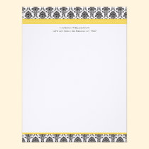 Elegant Damask Custom Flat Note Cards (yellow) invitations