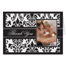 Elegant Damask Custom Thank You Card (black/white)