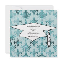 elegant damask design with aquamarine blue invitation