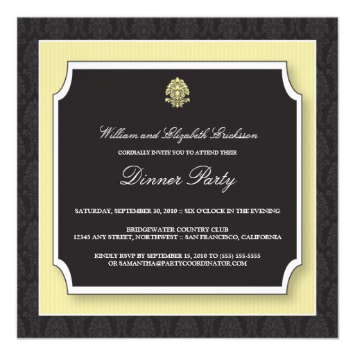 Elegant Damask Dinner Party Invitation (ivory) (front side)