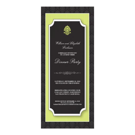Elegant Damask Dinner Party Invitation (lime)