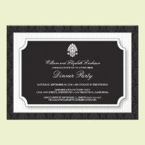 Elegant Damask Dinner Party Invitation (white) invitations