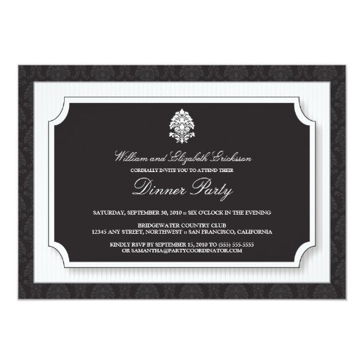Elegant Damask Dinner Party Invitation (white) (front side)