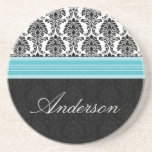 Elegant Damask Family Coaster (black/aqua)