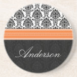 Elegant Damask Family Coaster (black/orange)