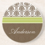 Elegant Damask Family Coaster (brown/lime)