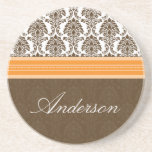 Elegant Damask Family Coaster (brown/orange)