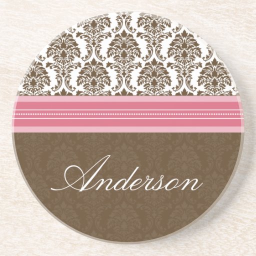 Elegant Damask Family Coaster (brown/pink)