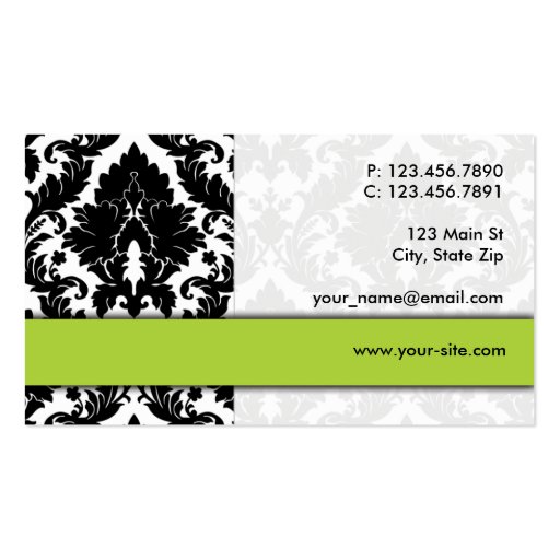 Elegant Damask Floral Pattern Modern Stylish Green Business Card Templates (back side)