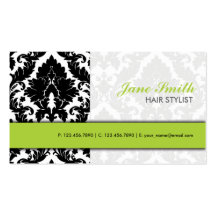 Elegant Damask Floral Pattern Modern Stylish Green Business Card Templates