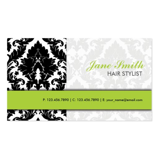 Elegant Damask Floral Pattern Modern Stylish Green Business Card Templates (front side)