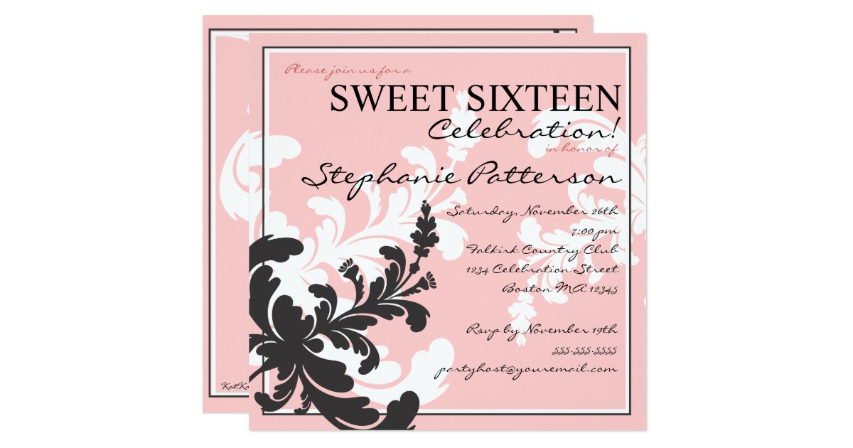 Elegant Damask Floral Sweet Sixteen Invitation Zazzle