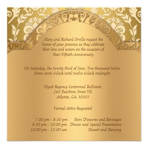 Elegant Damask Floral Swirl Gold 50th Anniversary Custom Invitations