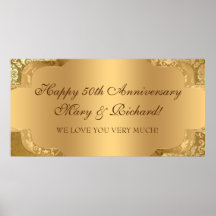 Elegant Damask Floral Swirl Gold Banner Print