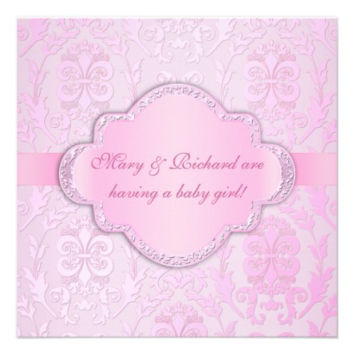 Elegant Damask Floral Swirl Pink Baby Shower Personalized Invite