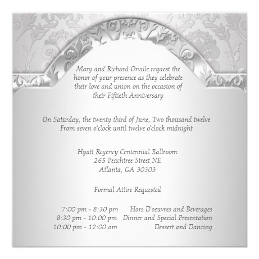 Elegant Damask Floral Swirl Silve 25th Anniversary Custom Invitation