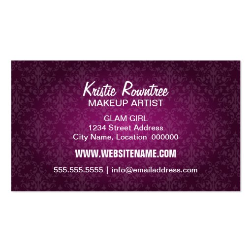 Elegant Damask Glass Jewel and Sparkles Business Card Template (back side)