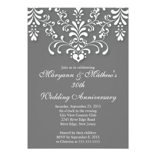 Elegant Damask Grey Wedding Anniversary Invitation
