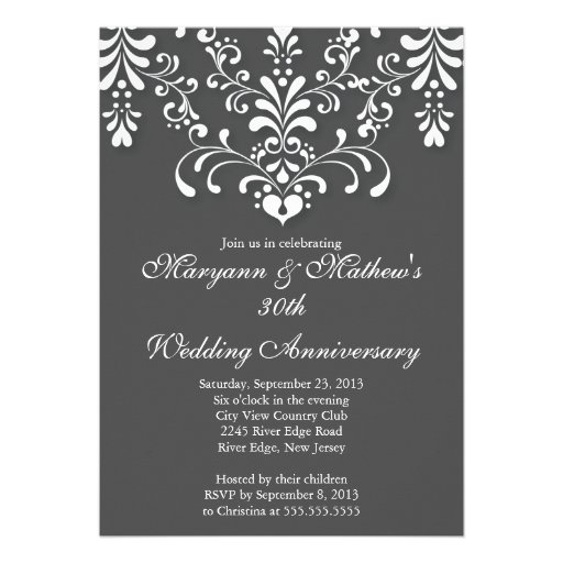 Elegant Damask Grey Wedding Anniversary Invitation (front side)