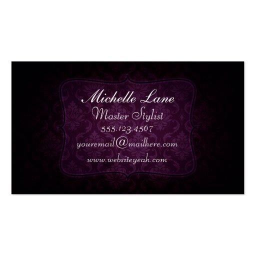elegant damask hair stylist hairstylist purple business card templates (back side)