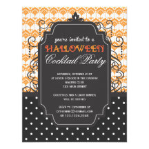 Elegant Damask Halloween Cocktail Party Custom Invitation