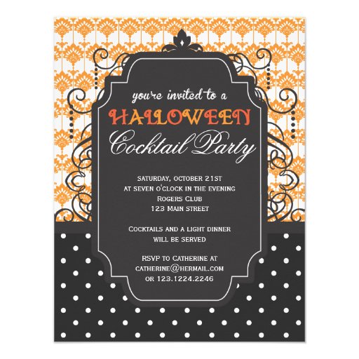 Elegant Damask Halloween Cocktail Party Custom Invitation