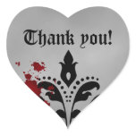 Elegant damask Halloween wedding thank you heart Heart Stickers