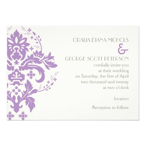 Elegant damask lavender, grey, ivory wedding custom invitation