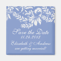Elegant Damask Leaf Swirl Save The Date Magnet