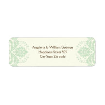 Elegant damask mint green, brown, ivory wedding custom return address labels
