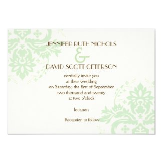 Elegant damask mint green, ivory wedding 5x7 paper invitation card