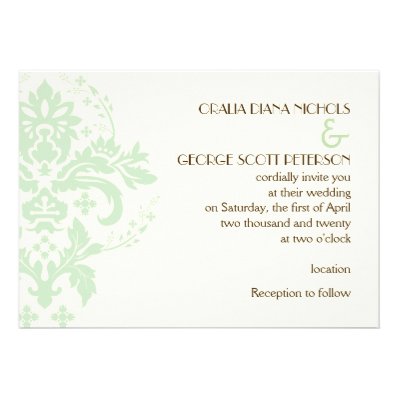 Elegant damask mint green, ivory wedding personalized announcement