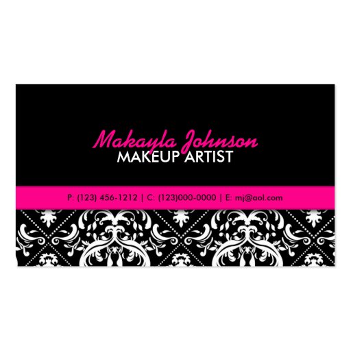Elegant Damask Modern & Stylish Makeup Artist Business Card (front side)