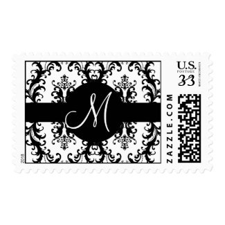 Elegant Damask Monogram Initial M Wedding Postage stamp
