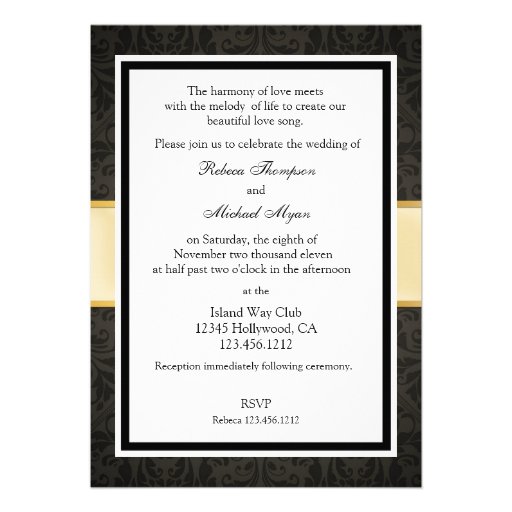 Elegant Damask Monogram Wedding Black and Gold Invites