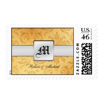 Elegant Damask Monogram Wedding Postage