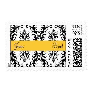 Elegant Damask Monogram Wedding Postage Yellow stamp