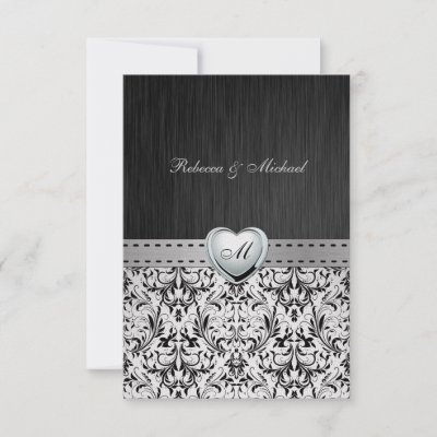 Elegant Damask Monogram Wedding RSVP Card Custom Invite