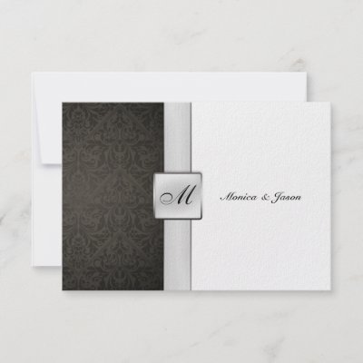 Elegant Damask Monogram Wedding RSVP Card Invite