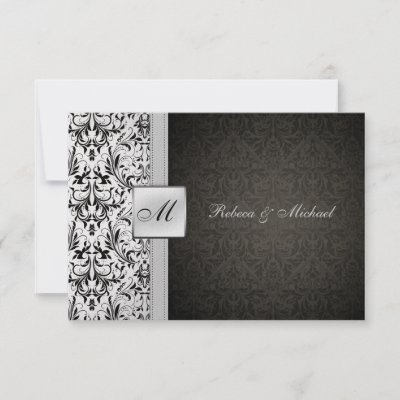 Elegant Damask Monogram Wedding RSVP Card Personalized Invitations