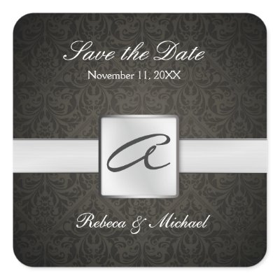 Elegant Damask Monogram Wedding Sticker