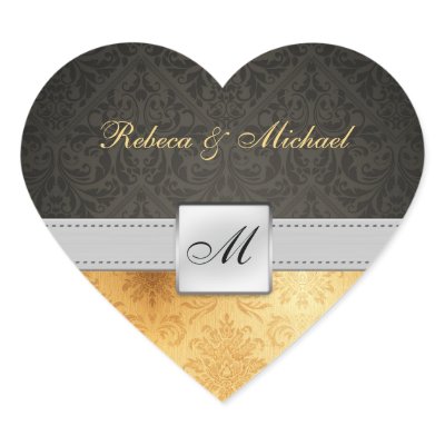 Elegant Damask Monogram Wedding Sticker