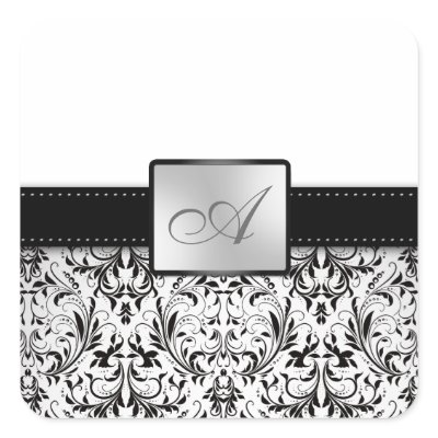 Elegant Damask Monogram Wedding Sticker