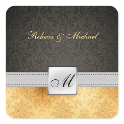 Elegant Damask Monogram Wedding Sticker