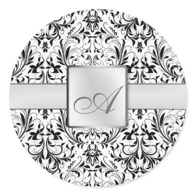 Elegant Damask Monogram Wedding Sticker