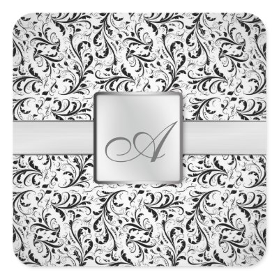 Elegant Damask Monogram Wedding Sticker