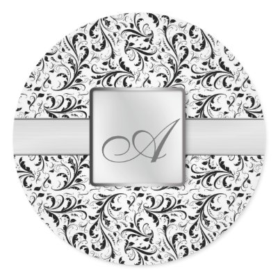 Elegant Damask Monogram Wedding Sticker