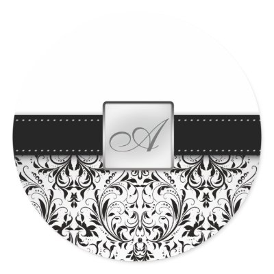 Elegant Damask Monogram Wedding Sticker