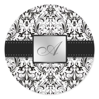 Elegant Damask Monogram Wedding Sticker
